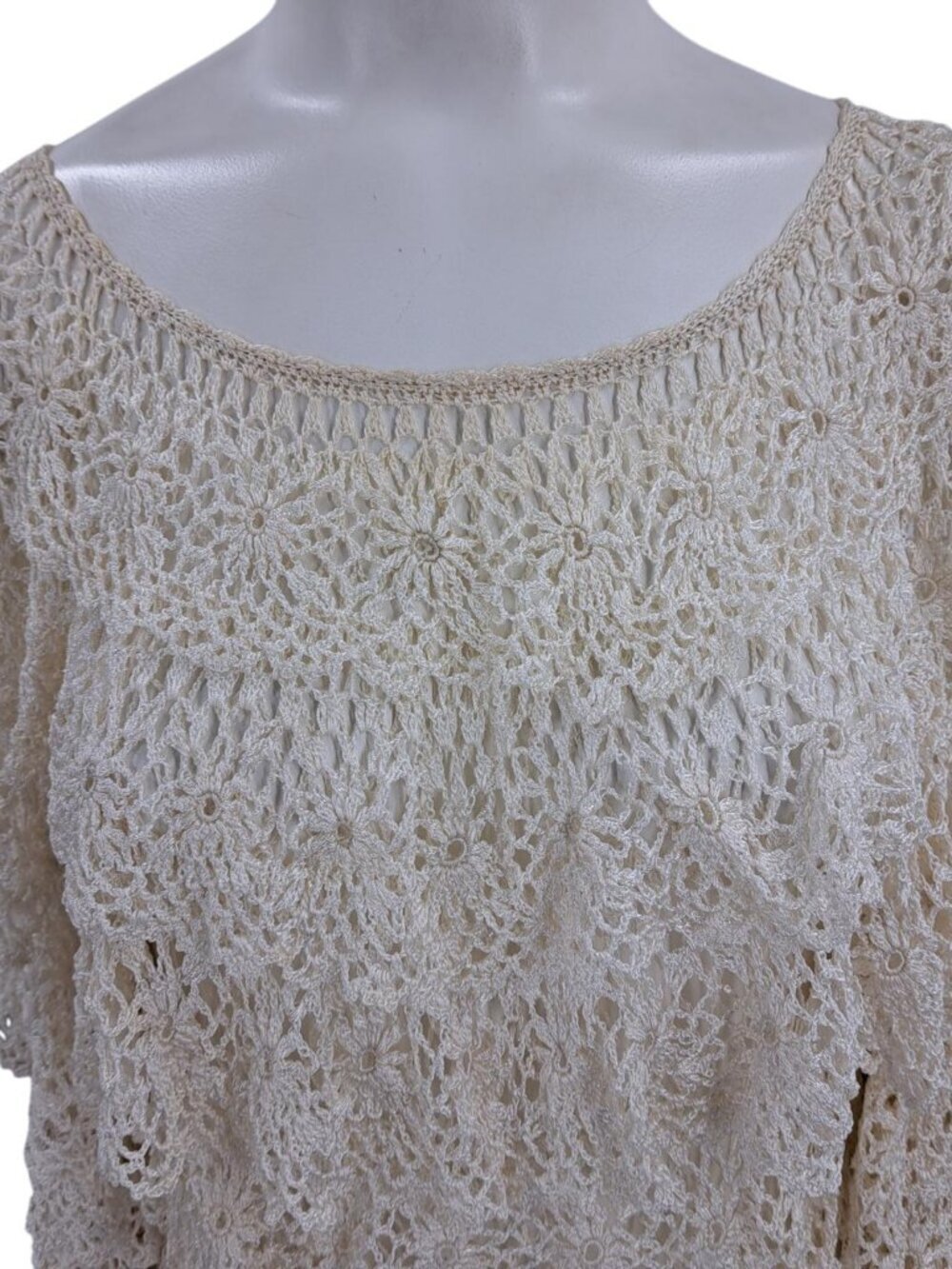 Boston Proper Sheer Ruffle Crochet Lace Blouse Size M/L Ivory Cottagecore Boho - Picture 13 of 13